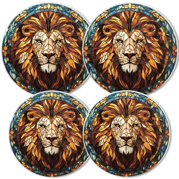 Electric Stove Burner Covers, Set of 4,White Round Cover for Gas Stovetop,8 and 10 Inch,Stained Glass Design Of Elegant Lion Head