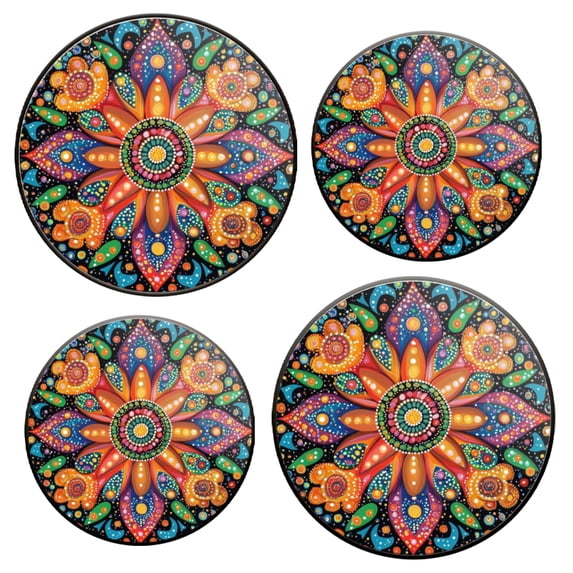 Electric Stove Burner Covers Set of 4 for Range Accessories, Colorful Mandala Style Art Gas Metal Cover for Expanding Counter Space Stovetop Decor