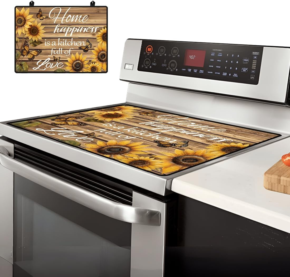 Electric Stove Cover 20.47x28.35" Stove Top Cover for Electric Stove Foldable Glass Cooktop Protector Non-Slip Top Protector Mat for Electric Stove (Sunflower) Colorful