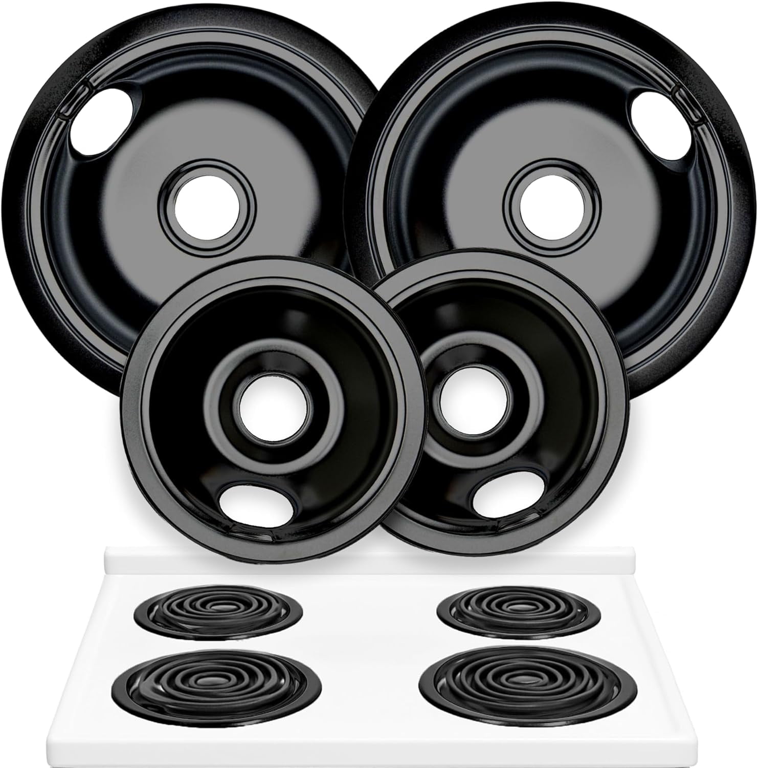 Electric Stove Drip Pans Set of 4 (2 x 6-Inch & 2 x 8-Inch) Replacement Stove Drip Pans for Electric Stove Compatible with 318067041 & 318067051, Frigidaire, Kenmore, Tappan & More