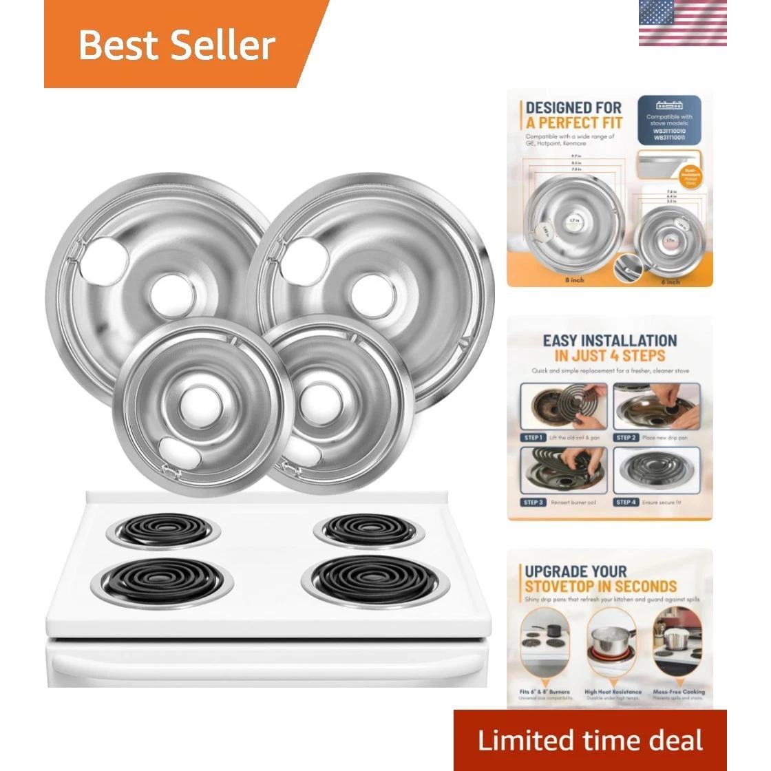 Electric Stove Drip Pans Set of 4 2 x 6-Inch & 2 x 8-Inch Replacement Stove D...