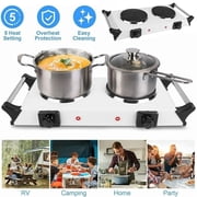 2000W Electric Double Countertop Burner, Electric Hot Plate and Portable Stove with 5 Temperature Controls, Lightweight Double Burner Cooktop for Cooking, Dorms, Apartments, RV, White