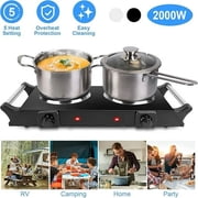 2000W Double Countertop Burner, Portable Electric Hot Plate and Stove with 5 Temperature Controls, Lightweight Burner Cooktop for Kitchen, Dorms, Apartments, RV, Black