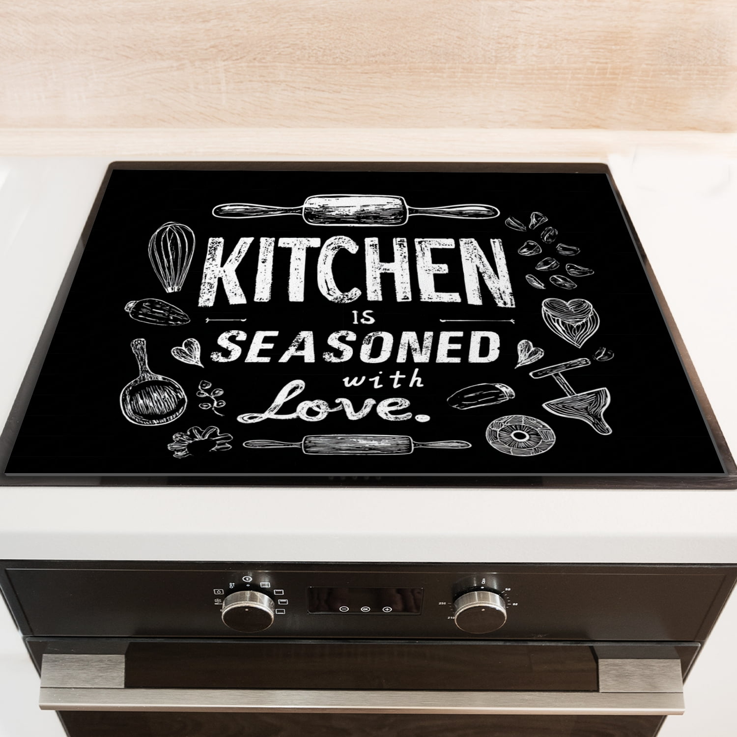 Electric Stove Mat for Glass Stove, Kitchen is Seasoned with Love Foldable Multipurpose Diatomite Cooktop Covers Mat, Square Washable Decorative Pad for Kitchen RV (28×20 Inch)