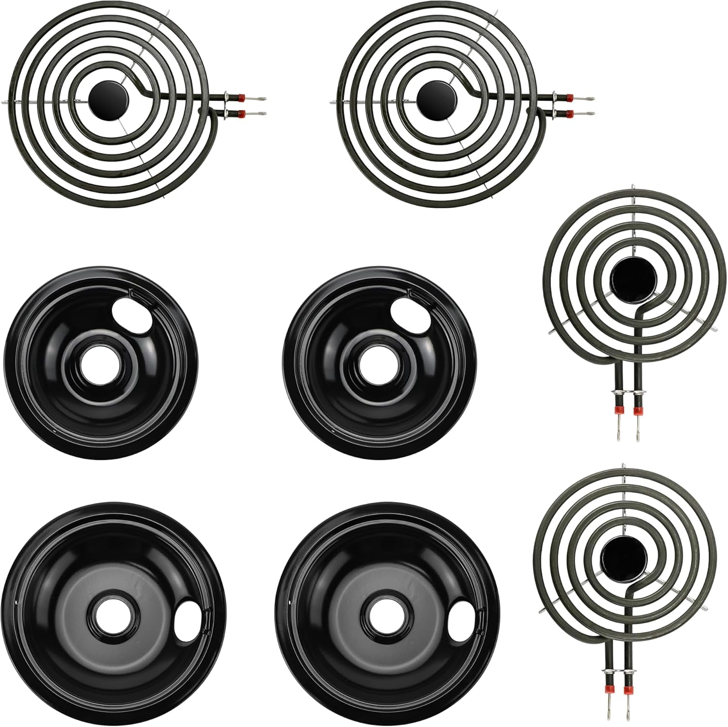 Electric Stove Range Burner Element MP22YA and Black Porcelain Drip Pans 318067041 318067051 Replace 5304430149 5304430150 Compatible with Frigidaire Ken-more | Upgrade by