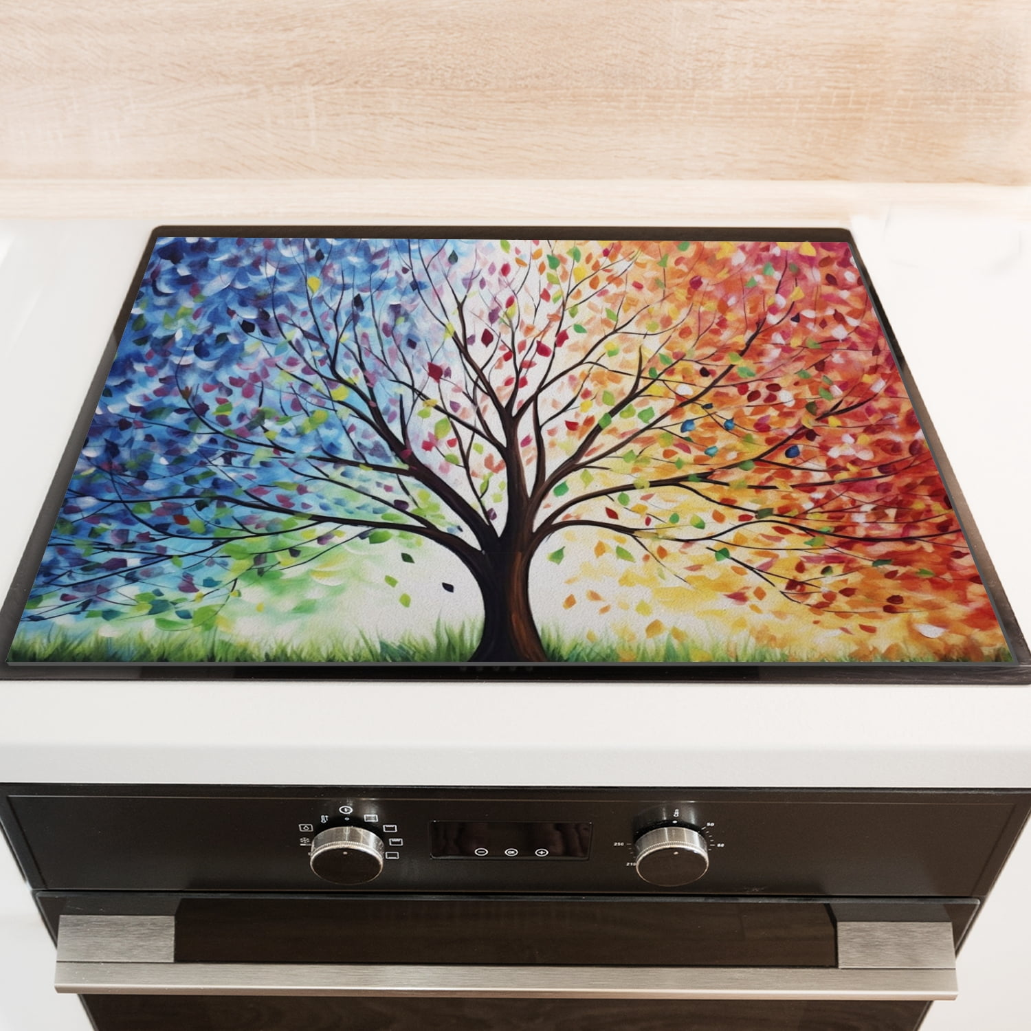 Electric Stove Top Cover, Abstract Huge Tree of Life Print Square Foldable Glass Stove Top Protector Mat, Washable Multi-functional Protector Pad for Kitchen RV (28×20 Inch)