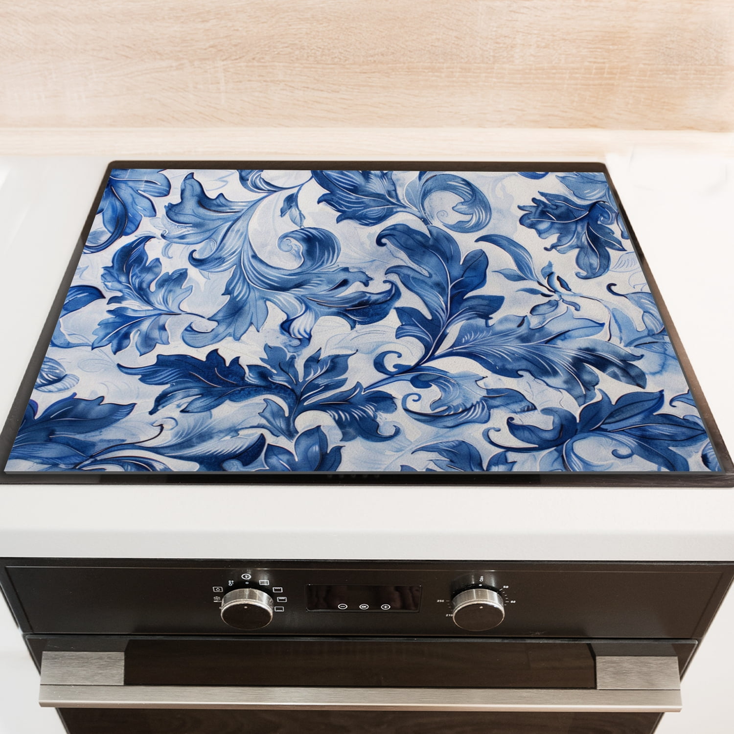 Electric Stove Top Cover, Blue And White Porcelain Drawing Square Foldable Glass Stove Top Protector Mat, Washable Modern Decor Pad for Kitchen RV (28×20 Inch)