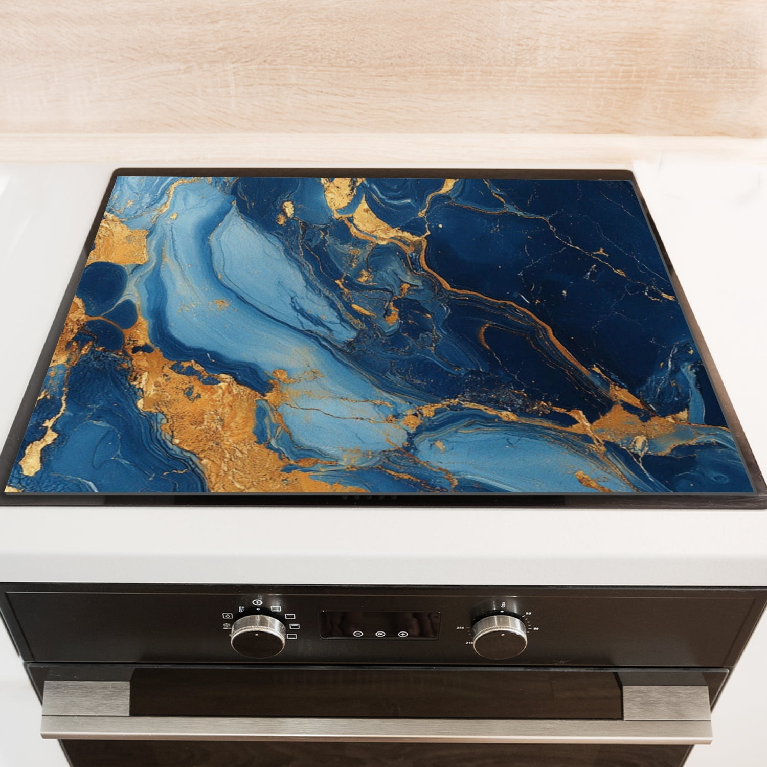 Electric Stove Top Cover, Dark Blue Marble Print Square Foldable Glass Stove Top Protector Mat, Washable Modern Decor Pad for Kitchen RV (28×20 Inch)
