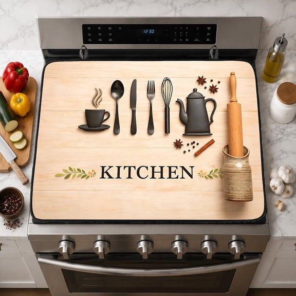 Electric Stove Top Cover for Glass Top, Kitchen Utensils Decor – Heat Resistant Flat Stove Top Covers, Decorative Scratch Protector Mat for Glass Ceramic Cooktop, Non-Slip, 28"x20"