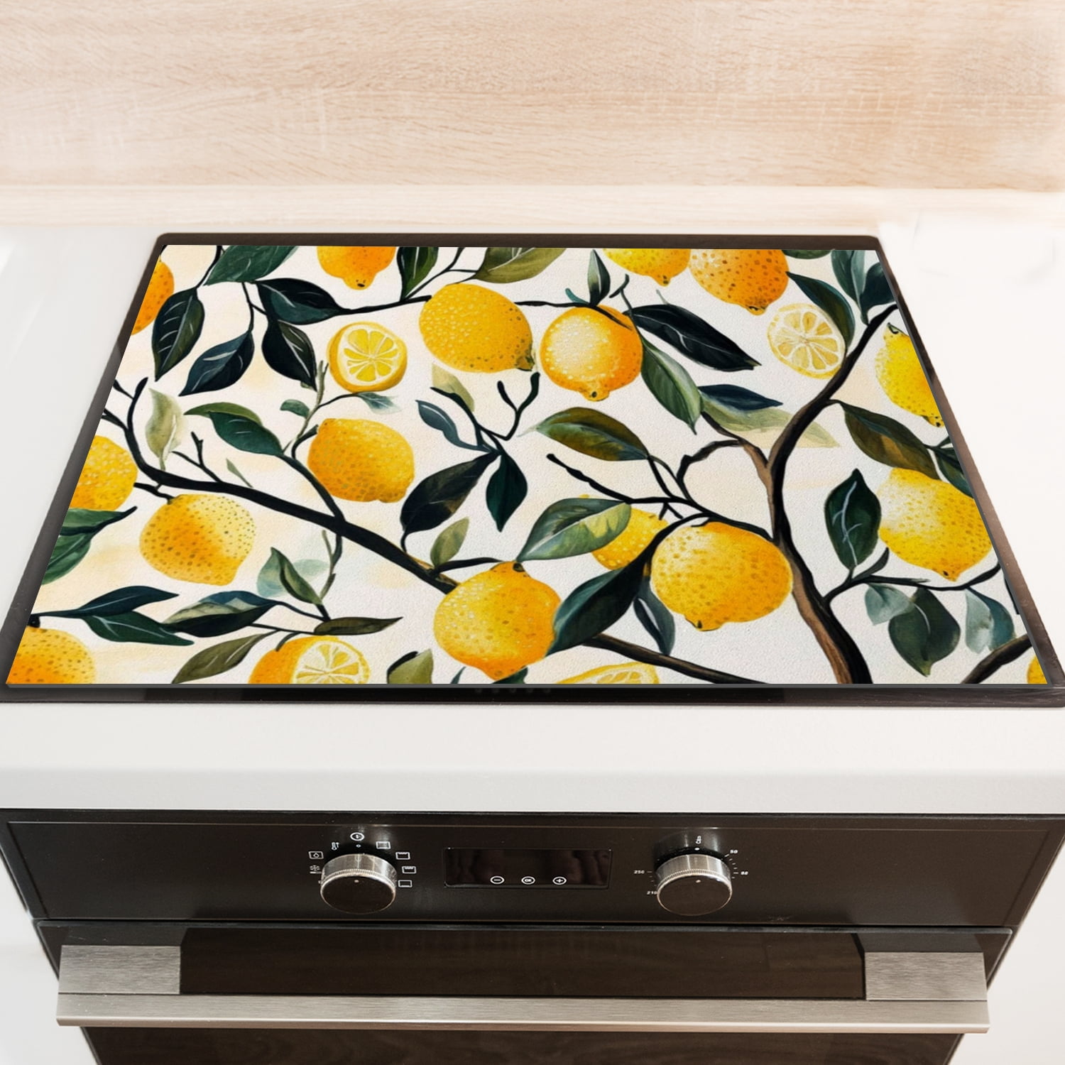Electric Stove Top Cover, Lemons and Leaves, Heat Resistant Gas Cooktop Cover, Glass Induction Cooktop Protector mat, Oilproof Decoration pad for Kitchen RV (28×20 Inch)