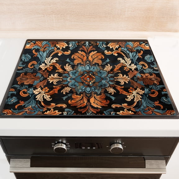 Electric Stove Top Cover Protector, Retro Mandala Floral Elements Print Heat-Resistant Oven Induction Cooktop Mat, Square Foldable Decorative Pad for Kitchen RV (2820 Inch)