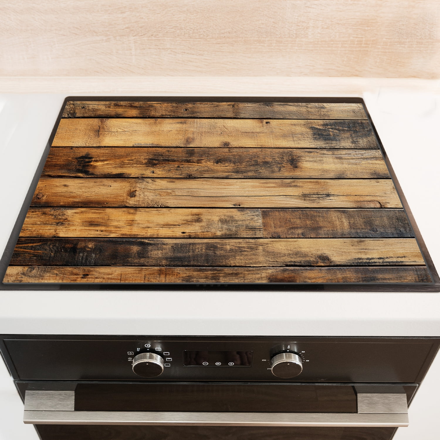 Electric Stove Top Cover Protector, Rustic Brown Wood Print Diatomite Glasstop Protector Stove Mat, Square Washable Waterproof Stovetop Pad for Kitchen RV (28×20 Inch)