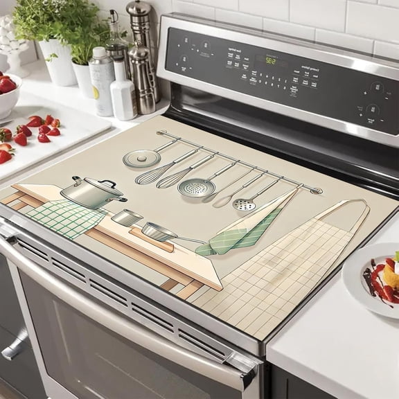 Electric Stove Top Covers 28x20 Inches Heat Resistant Glass Cooktop Covers Counter Protector Dish Drying Mat Kitchen Decorations Utensil Rack Design