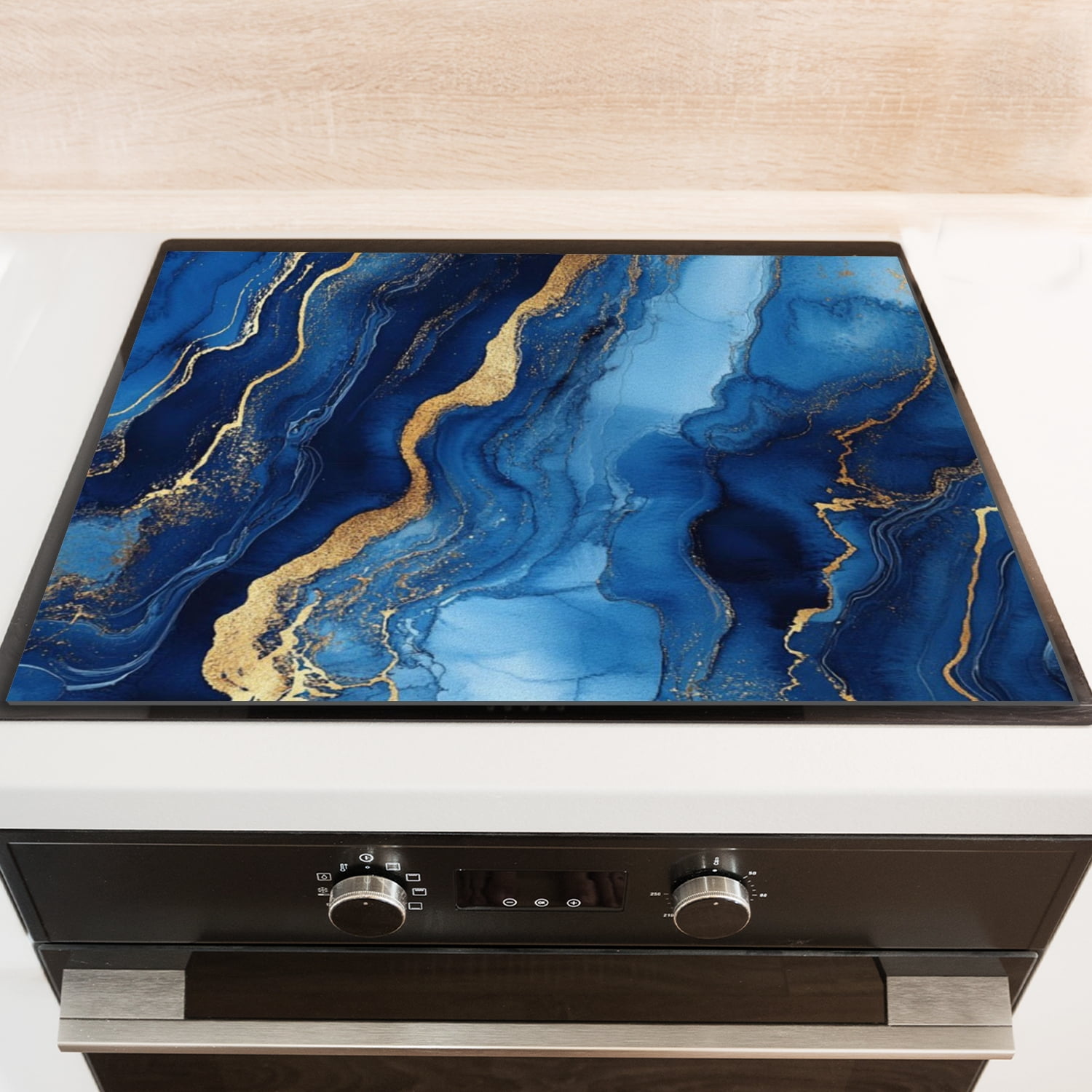 Electric Stove Top Covers, Blue and Gold Marble Print Glass Cooktop Cover Protector, Anti-Slip Heat Resistant Range Cooktop Cover Mat for Kitchen RV (28×20 Inch)