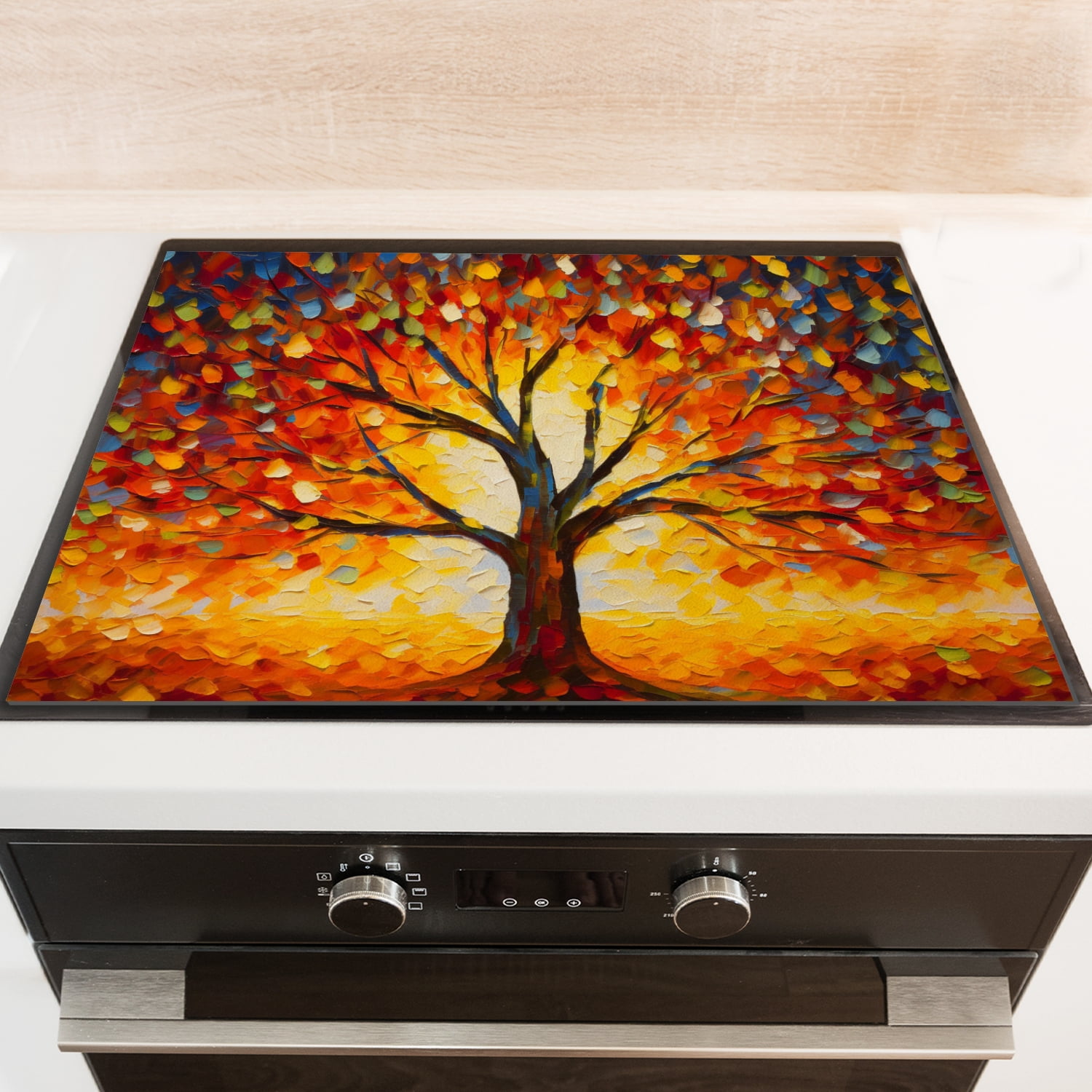 Electric Stove Top Covers, Fall Tree Non-slip Square Flat Stove Top Cover, Waterproof Oilproof Dustproof Decoration Mat for Kitchen RV (28×20 Inch)