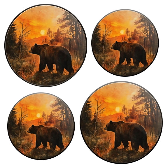Electric Stove Top Covers Set of 4 for Range Accessories, Brown Bear In The Forest At Sunset Gas Stove Top Covers for Expanding Counter Space Stovetop Decor