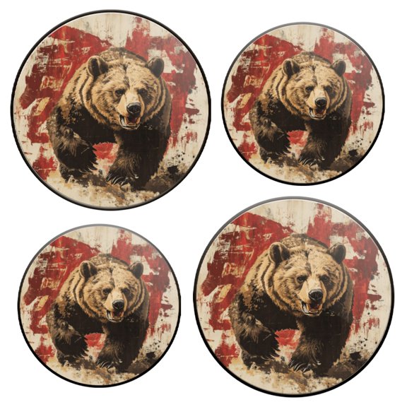 Electric Stove Top Covers Set of 4 for Range Accessories, Brown Bear In Running Position Gas Stove Top Covers for Expanding Counter Space Stovetop Decor