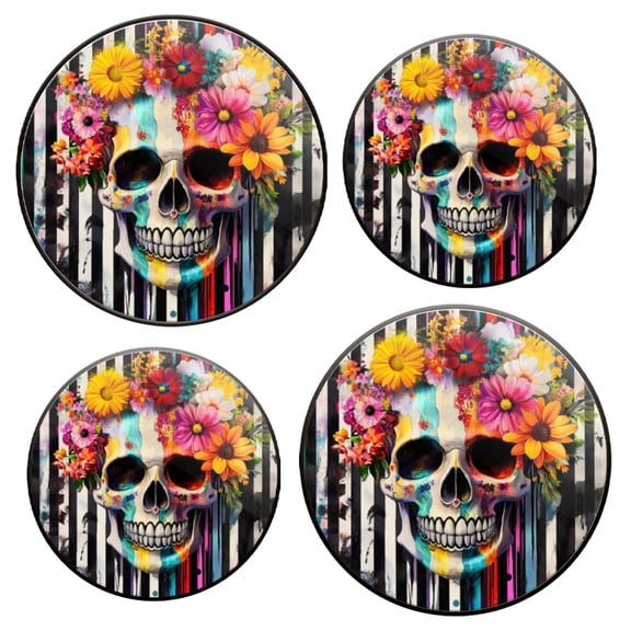 Electric Stove Top Covers Set of 4 for Range Accessories, Colorful Skulls With Garlands Gas Stove Top Covers for Expanding Counter Space Stovetop Decor
