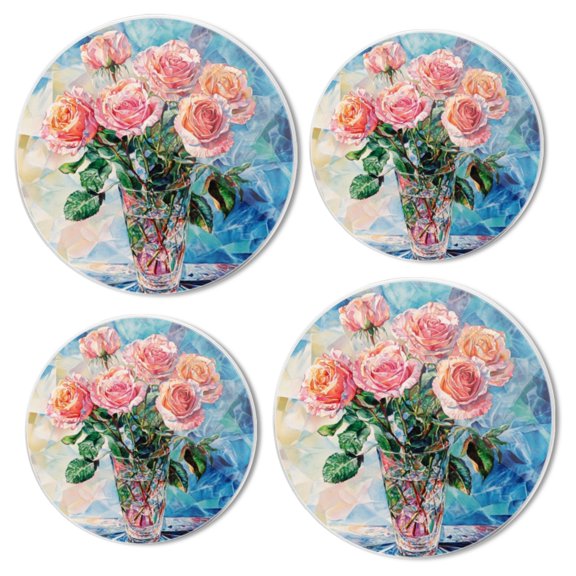 Electric Stove Top Covers Set of 4 for Range Accessories, Exquisite Shimmering - Vase Roses Gas Stove Top Covers for Expanding Counter Space Stovetop Decor