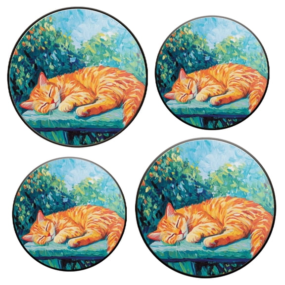 Electric Stove Top Covers Set of 4 for Range Accessories, Orange Cat Curled Up On The Bench Gas Stove Top Covers for Expanding Counter Space Stovetop Decor