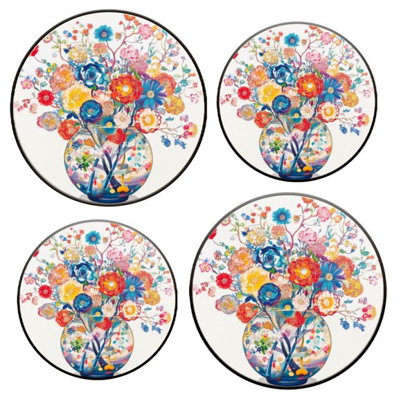 Electric Stove Top Covers Set of 4 for Range Accessories, Vibrant Bouquet - Filled Vase Gas Stove Top Covers for Expanding Counter Space Stovetop Decor
