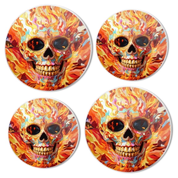 Electric Stove Top Covers Set of 4 for Range Accessories, Fiery Skull Fantasy Gas Stove Top Covers for Expanding Counter Space Stovetop Decor