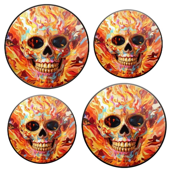 Electric Stove Top Covers Set of 4 for Range Accessories, Fiery Skull Fantasy Gas Stove Top Covers for Expanding Counter Space Stovetop Decor