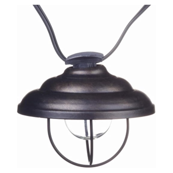 Electric String 10 Light Set with Incandescent Design and Metal Cage for Indoor Spaces, Kitchen, and Patio Use, Black