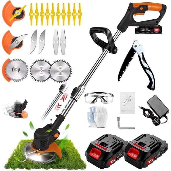 Electric String Trimmer with 2 Batteries, 5.9 Inch Cutting Width, Adjustable Length, Lightweight Cordless Weed Wacker, Black