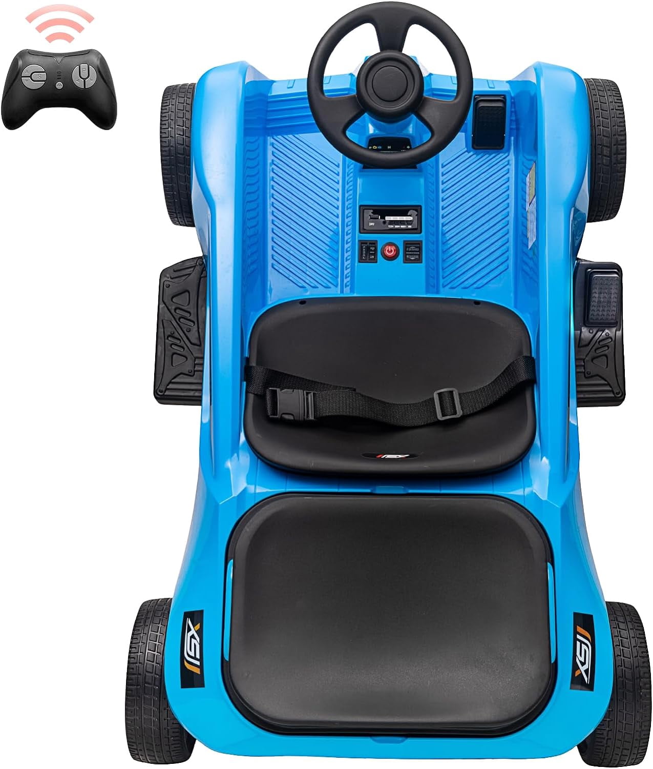 Electric Stroller, 2 Seaters 4-Wheelers Electric Ride On Toy for Kids, 24V Electric Stroller, 2 Driver Modes + Remote Control Modes, for Toddlers, with Music, USB, Storage Box, Blue