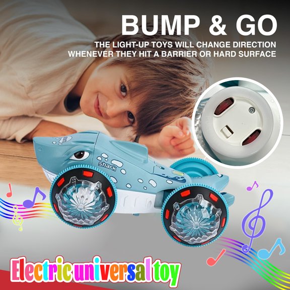 Electric Stunt Shark Car Toy, Universal Walking Automatic Car with Colorful LED Lights & Dynamic Music, Play Toy for Toddlers, Perfect Birthday Holiday Gift