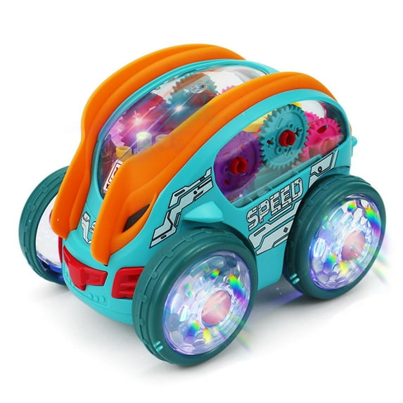 Electric Stunt Tipping Car 360° Rotation Transparent Gears Color Lights for 4-5 Years Action Play Driving Fun