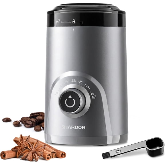 Electric Super Silent Blade Coffee Grinder, Timed Grind Control Rotary Knob, Adjustable Coarse to Fine for Coffee Beans, Spices & Herbs, Silver