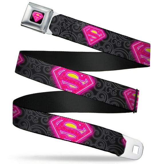 Electric Supergirl Shield Full Color Black Hot Pink Yellow Electric Seatbelt Belt Standard