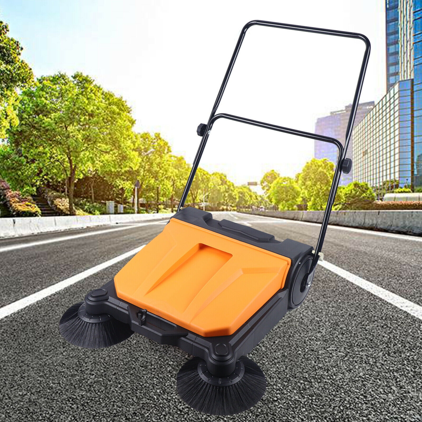 Electric Sweeping Brush, 26 Inch Industrial Manual Push Sweeper Walk-in Floor Sweeper for Backyard Road Home Construction Site Office