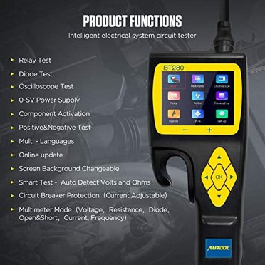 KZYEE KM601 Powerscan Circuit Tester – 9V-30V Probes With Relay & Injector Test, 2.4" Display