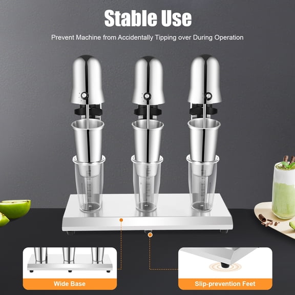 Electric Tabletop Milkshake Drink Mixer Stainless Steel Milk Shake Machine W 3 Mixer Head for Shopping Malls