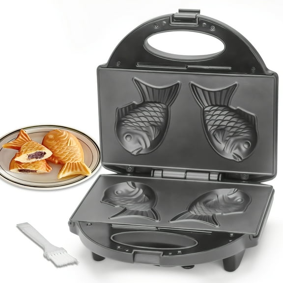 Electric Taiyaki Fish Waffle Maker, Japanese Fish Shaped Waffle Iron with Non Stick Cooking Plate, Korean Bungeoppang Pan, Recipe Included, Kitchen Appliance