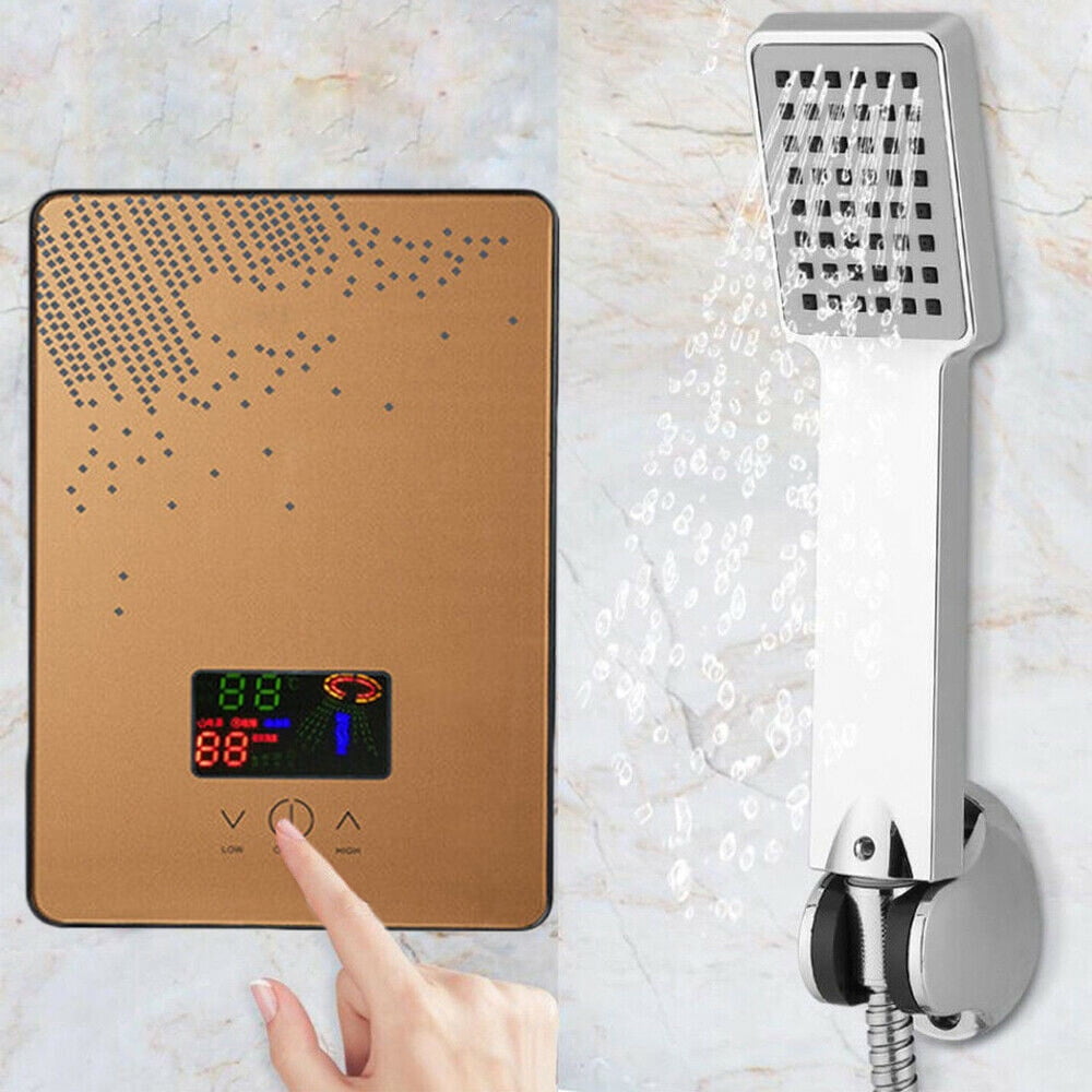 Electric Tankless Hot Water Heater Instant Heating Machine Boiler Bathroom Shower Head Gold 110V 4500W