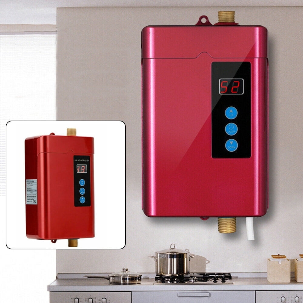 Electric Tankless Water Heater, 3000W Mini Instant Hot Water Heater (Red)