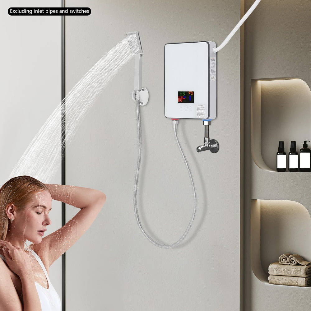 Electric Tankless Water Heater 110V 4500W, Instant Hot Water on Demand with LED Display, 86–131°F Adjustable, IPX4 Waterproof, Compact Wall-Mounted Heater for Shower & Kitchen