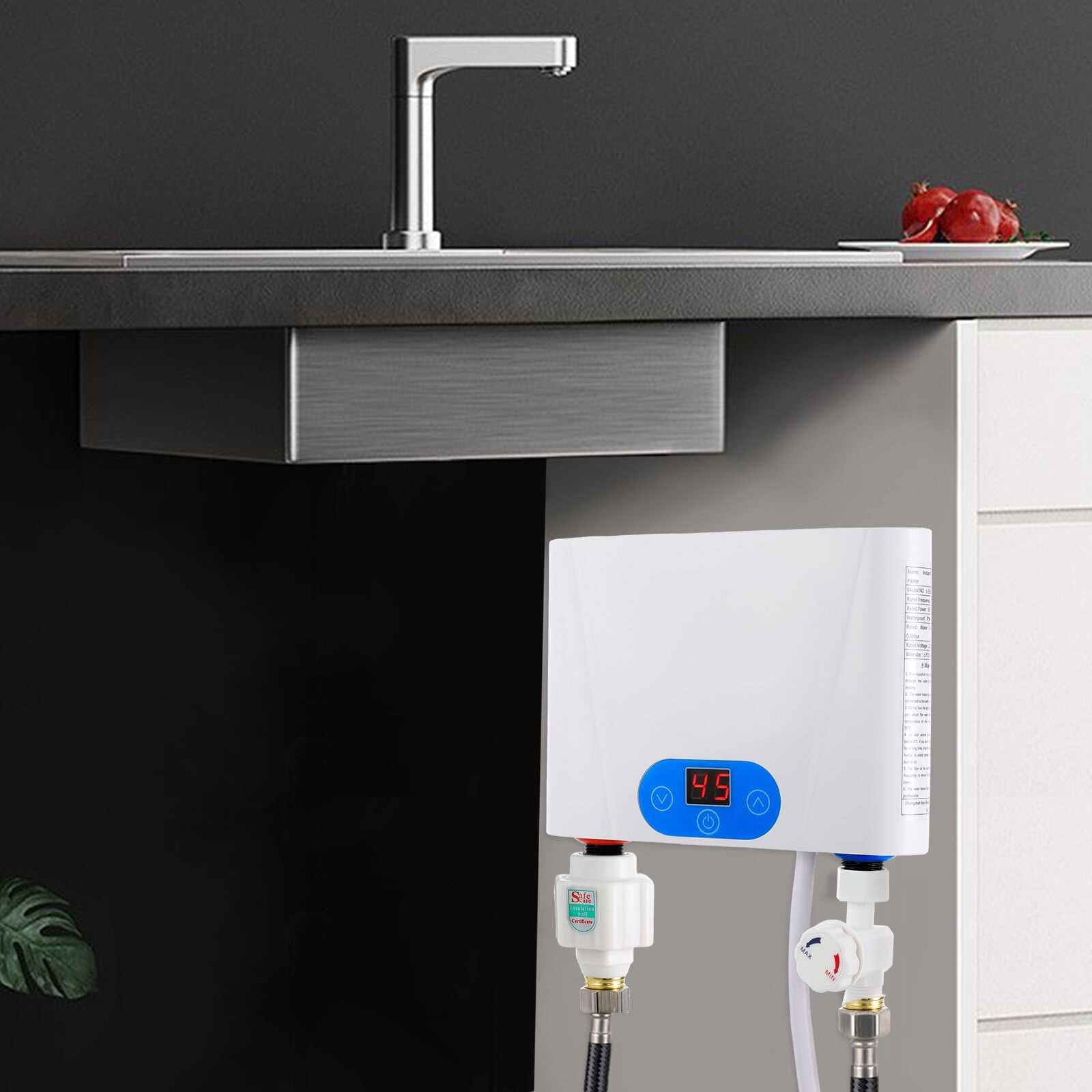 Electric Tankless Water Heater 220V, Endless Hot Water Instant Mini Smart, Under Sink Kitchen Household(5.5KW)