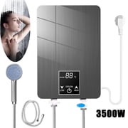 Electric Tankless Water Heater, 3500W Instant Hot Water Heater with Handheld Shower Head Set, Portable Mini Water Heaters with Digital Display Adjustable Temperature for Bathroom Kitchen, Grey