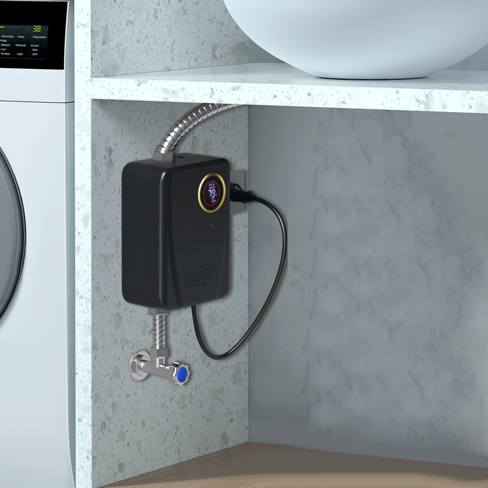 Electric Tankless Water Heater 3KW 110V Instant Water Heater for Kicthen LED Display Stainless Steel Black