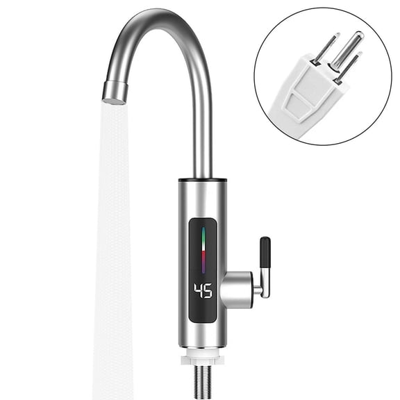 Electric Tankless Water Heater Faucet, 110V Instant Hot Water with Temperature Display for Kitchen and Bathroom Sink,Large Screen Stainless Steel Model