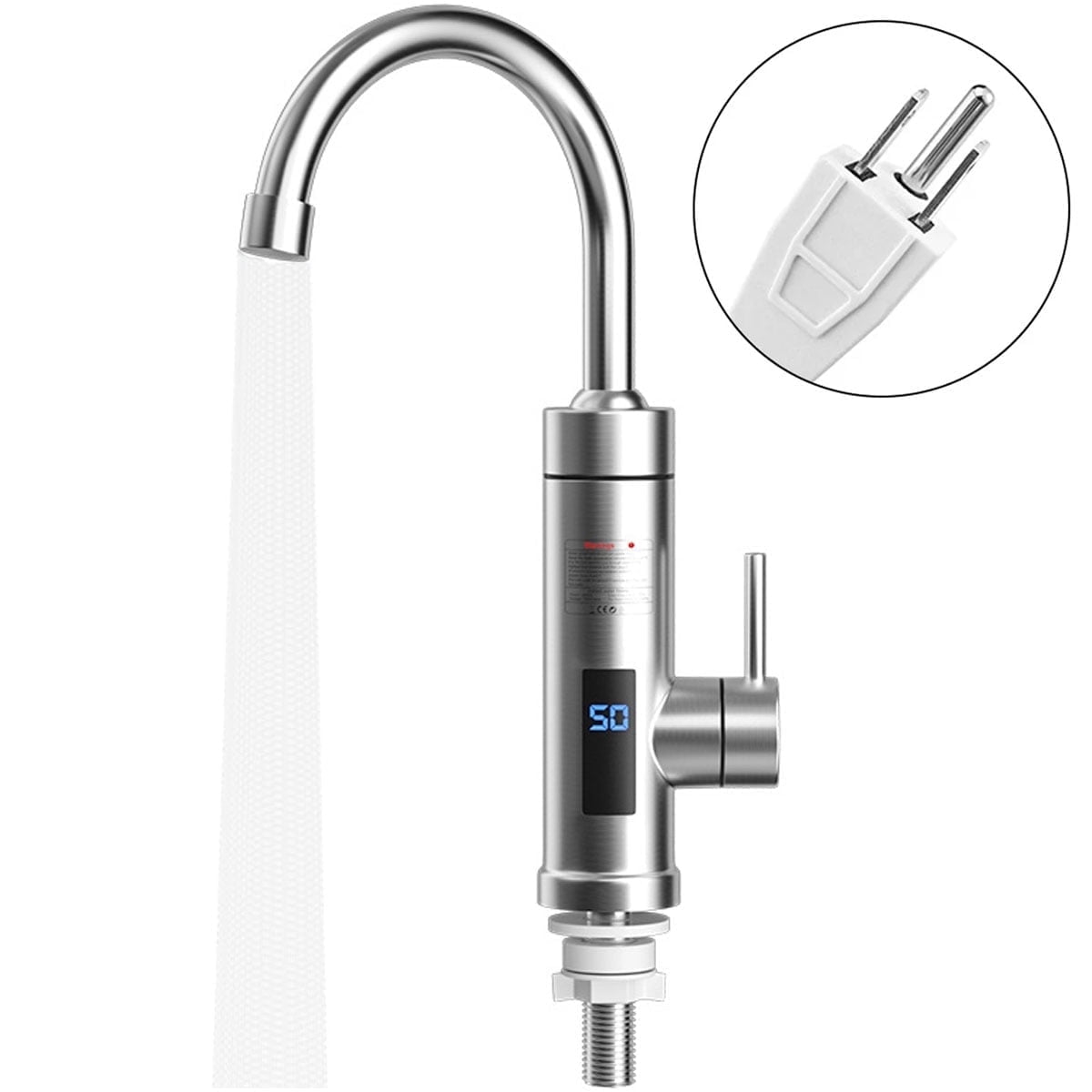 Electric Tankless Water Heater Faucet, 110V Instant Hot Water with Temperature Display for Kitchen and Bathroom Sink,304 Full Stainless Steel Model