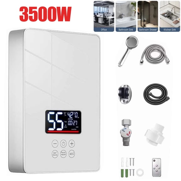 Electric Tankless Water Heater, Instant Hot Water Heater with Handheld Shower Head and Hose Set, LED Touch Screen Switch and Remote control Water Heater for Bathroom Kitchen,White