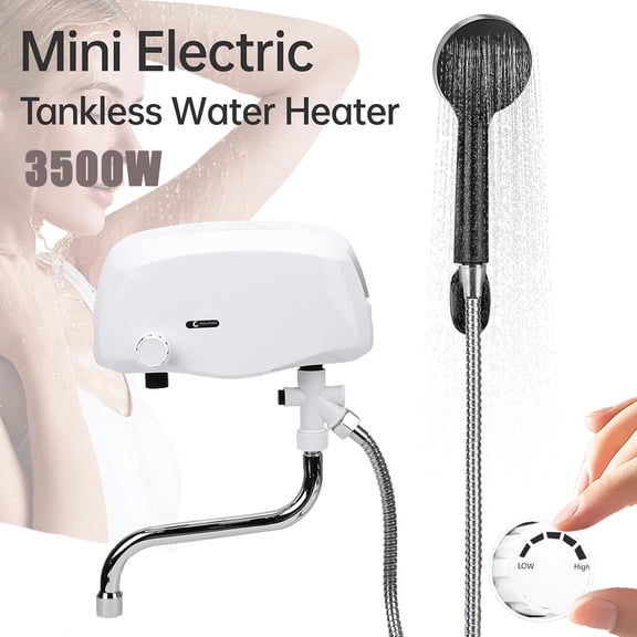 Electric Tankless Water Heater Shower Head Set, 3500W Instant Hot Water Heater with Faucet and Handheld Shower Head, Easy Installation Fast Heating Mini Water Heater for Home Kitchen Bathroom