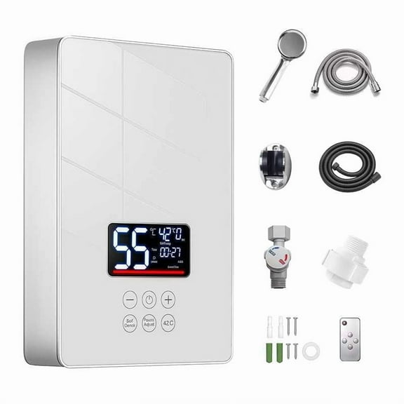 Electric Tankless Water Heater, 5000W Instant Hot Water Heater with Handheld Shower Head and Hose Set, LED Touch Screen Switch and Remote control Water Heater for Bathroom Kitchen