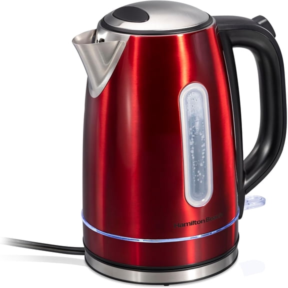 Electric Tea Kettle 1.7 Liter Cordless Water Boiler 1500 Watts Auto Shutoff Boil Dry Protection Red LED Light Ring